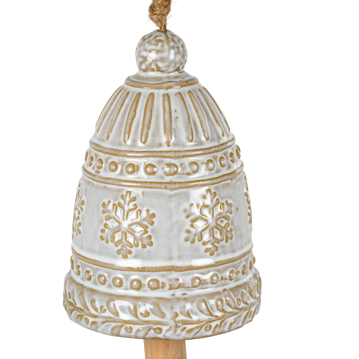 Large Ceramic Bell Tree Ornament With Snowflake Detail, alternative angle