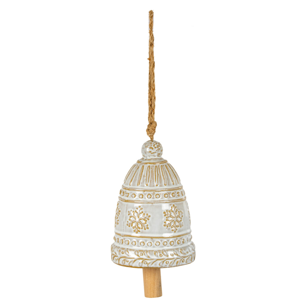 Large Ceramic Bell Tree Ornament With Snowflake Detail, main product view