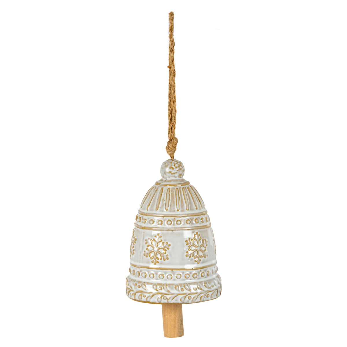 Large Ceramic Bell Tree Ornament With Snowflake Detail, main product view