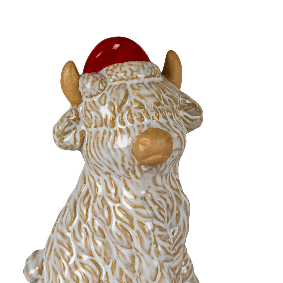 Merry Moo Ceramic Cow Ornament Gazing Right, alternative angle