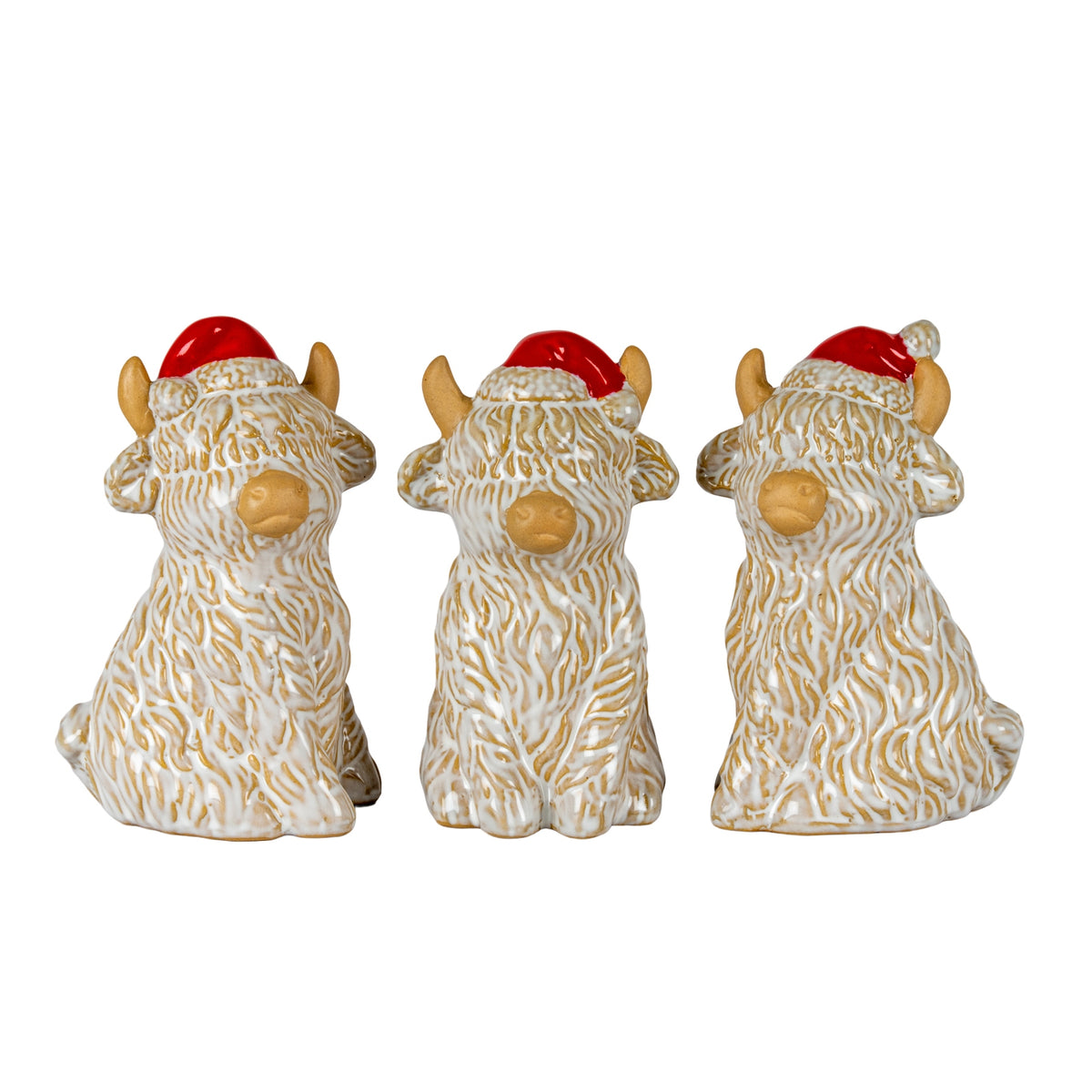 Merry Moo Ceramic Cow Ornament Gazing Right, detail close-up