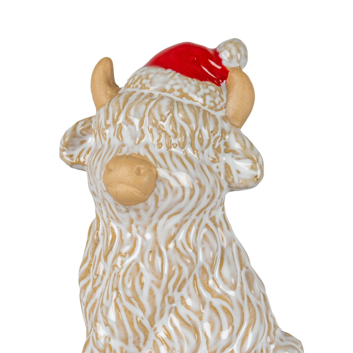 Merry Moo Ceramic Cow Ornament Gazing Left, alternative angle