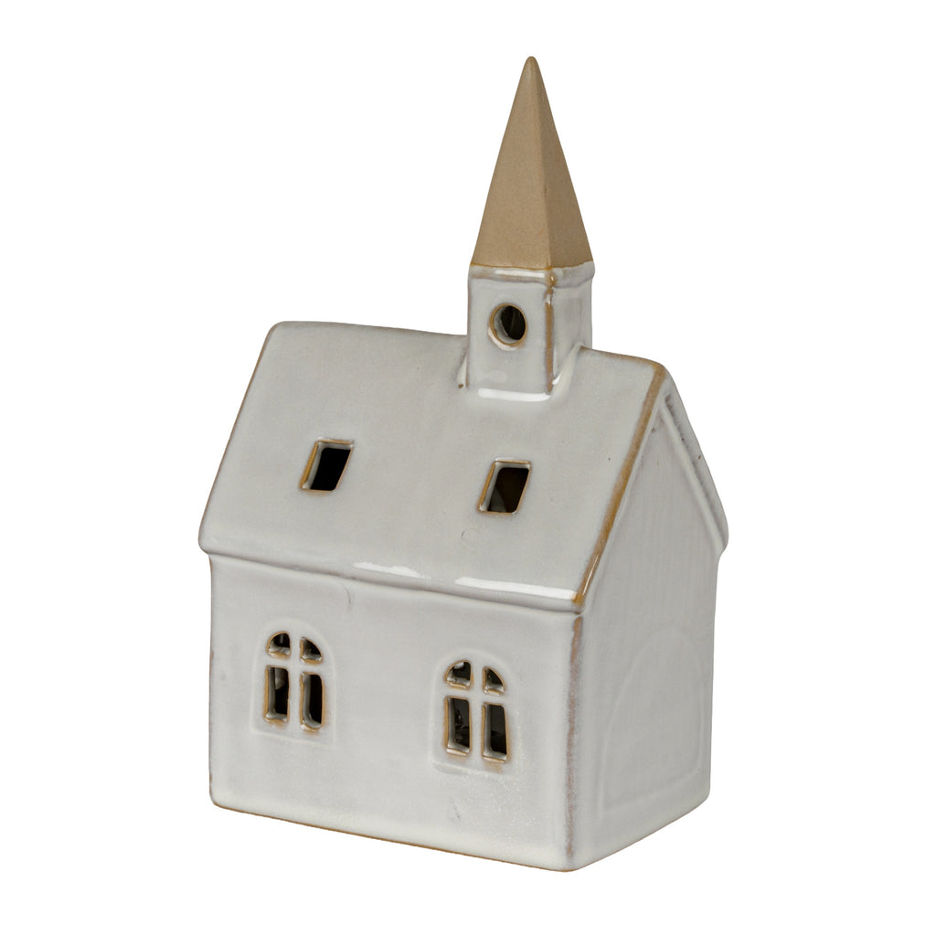 Alora Ceramic Church With LED Light, detail close-up
