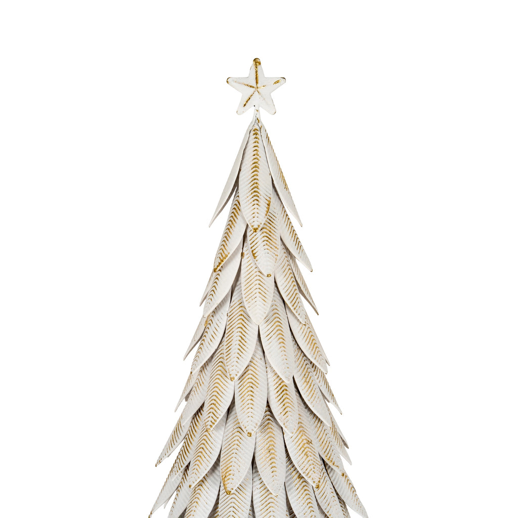 Large White Metal Christmas Tree on Wooden Stand, alternative angle