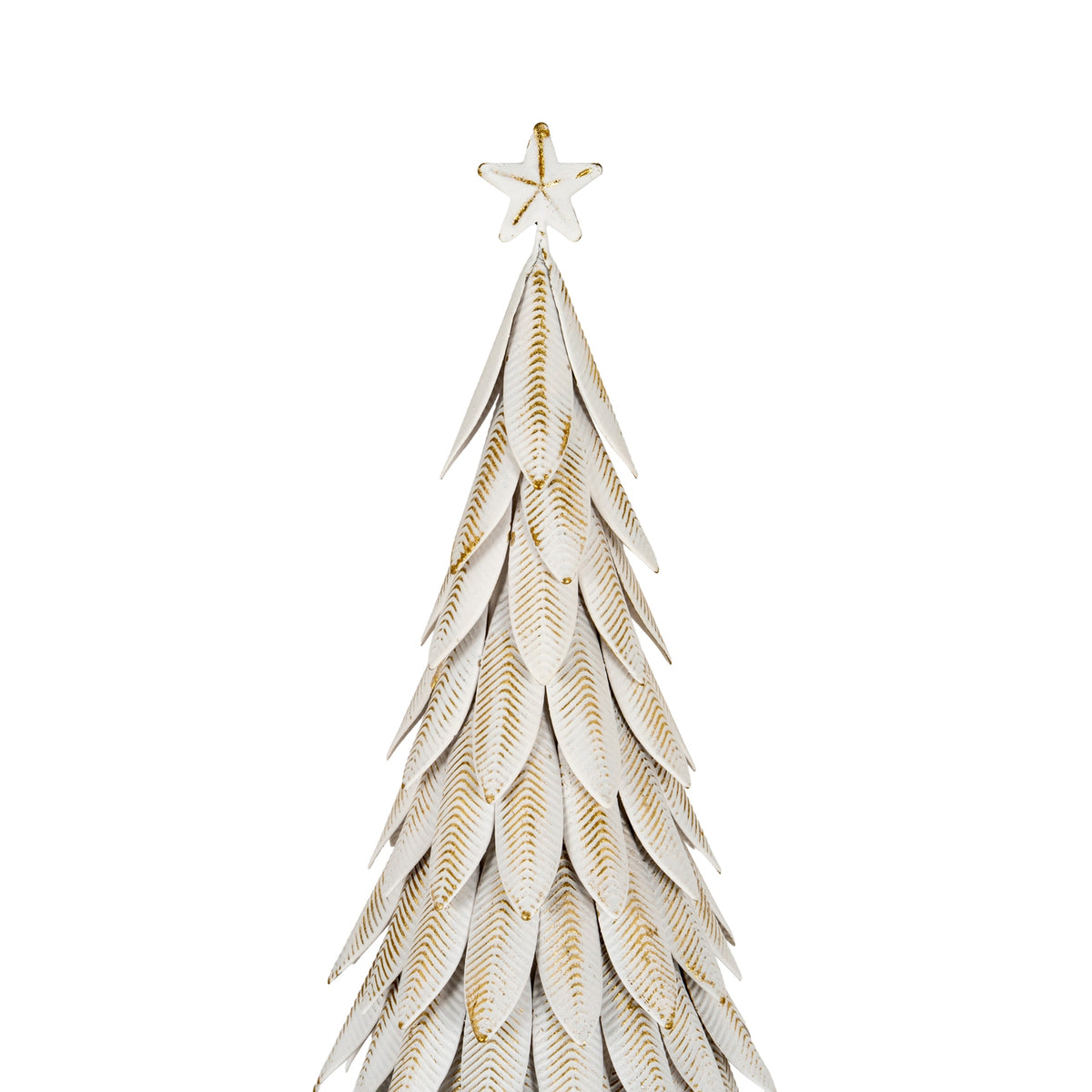 Large White Metal Christmas Tree on Wooden Stand, alternative angle