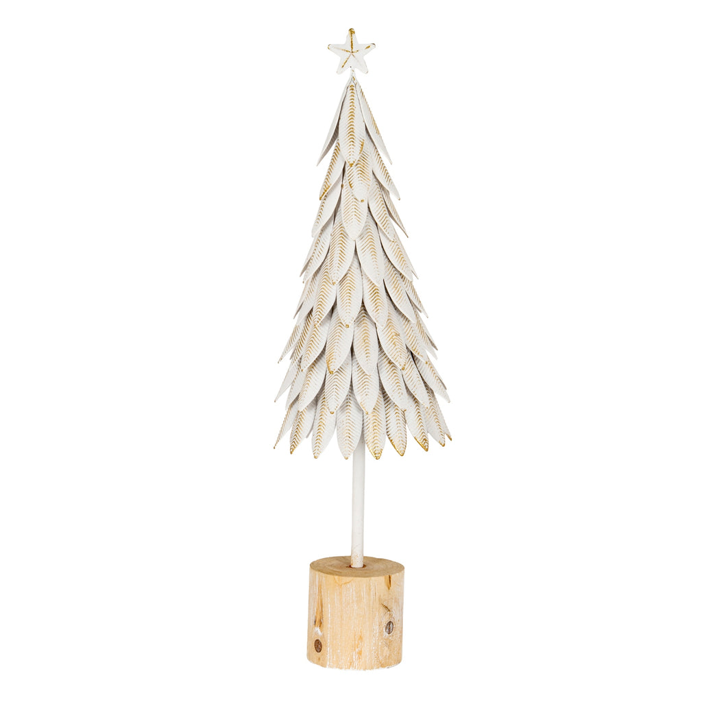 Large White Metal Christmas Tree on Wooden Stand, main product view