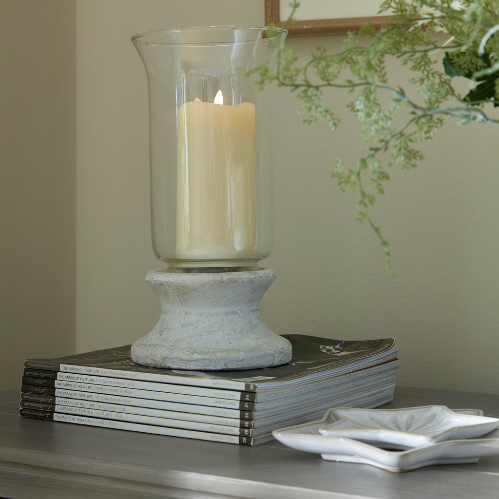 Stone Based Hurricane Lantern — alternative angle cream stone
