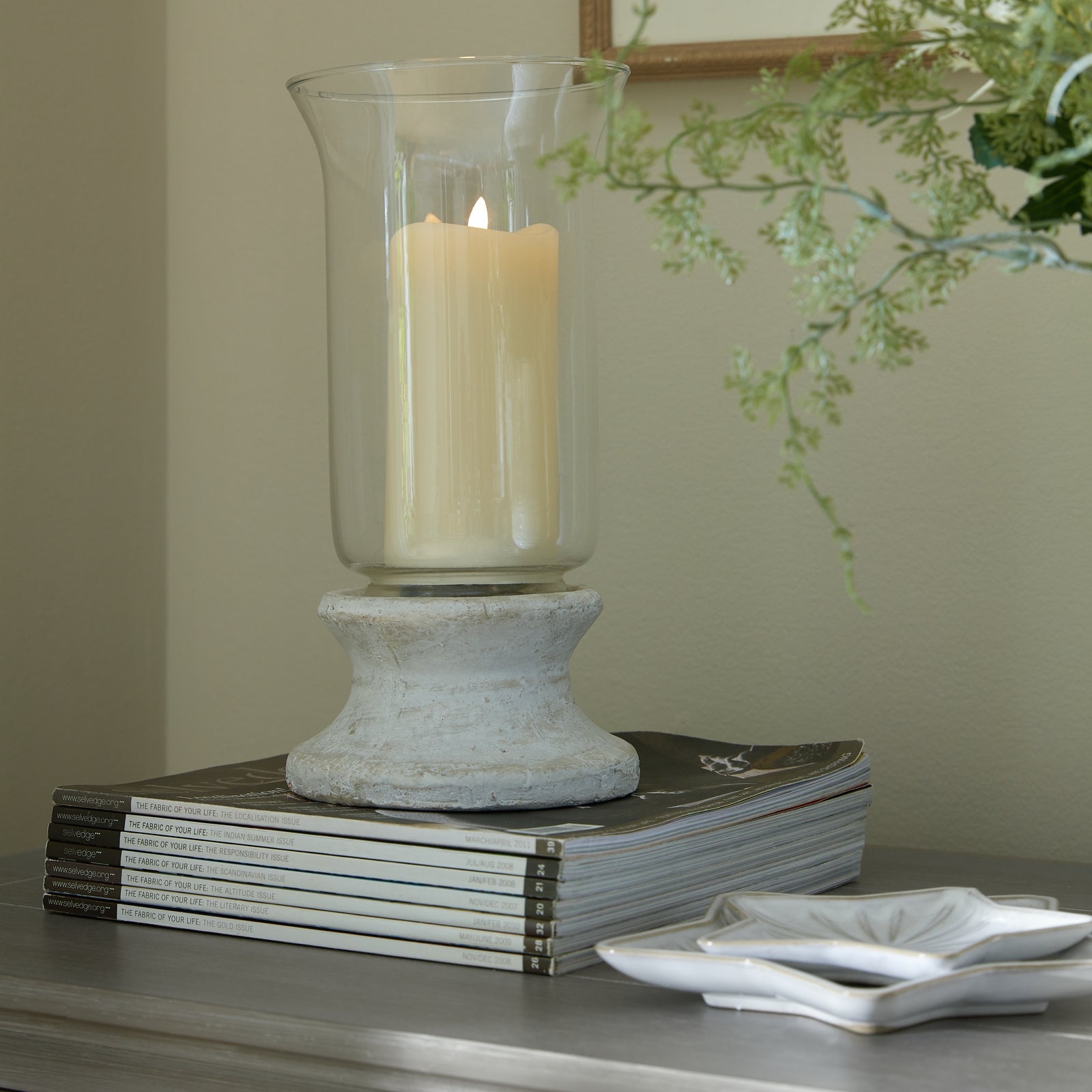 Stone Based Hurricane Lantern — alternative angle cream stone