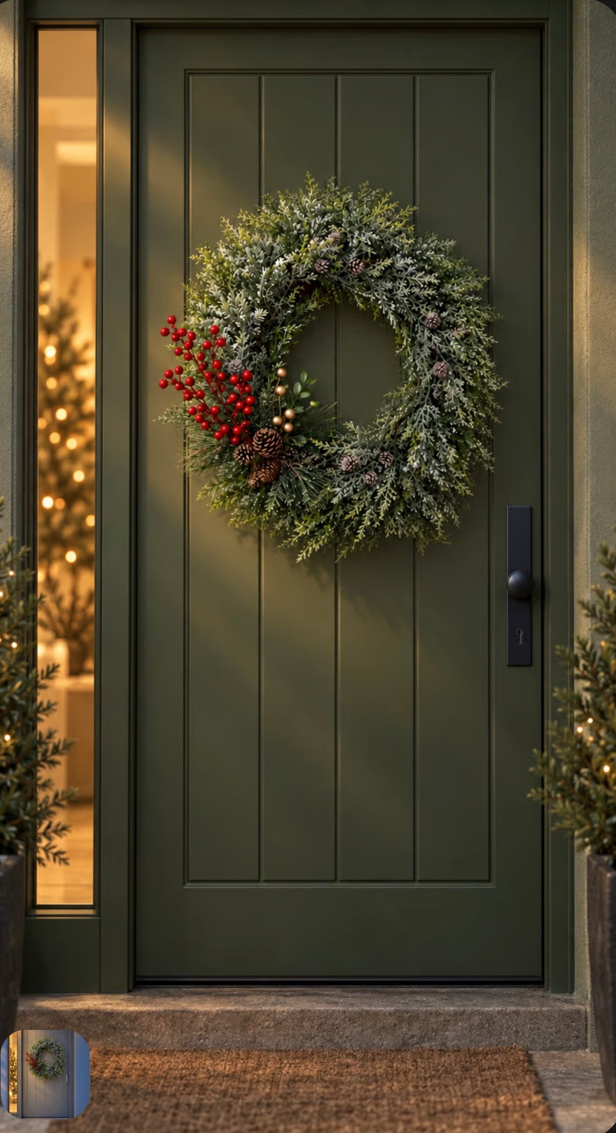 The Frosted Pine Door Wreath Set, artificial frosted pine wreath for the front door