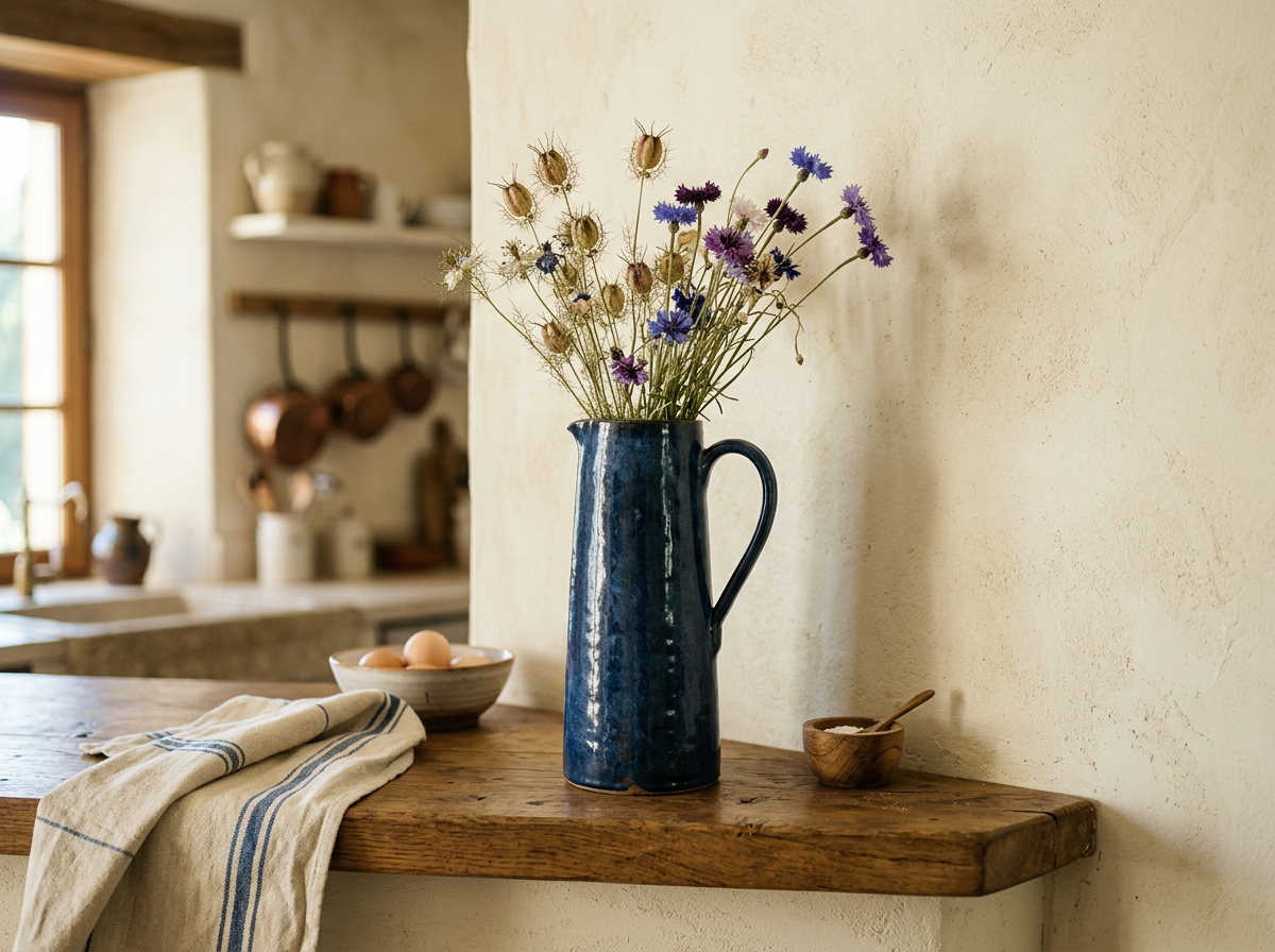 Decorative Tall Navy Stoneware Jug lifestyle