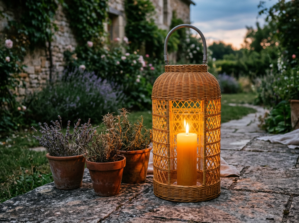 Large Silo Wicker Lantern With Glass Holder lifestyle