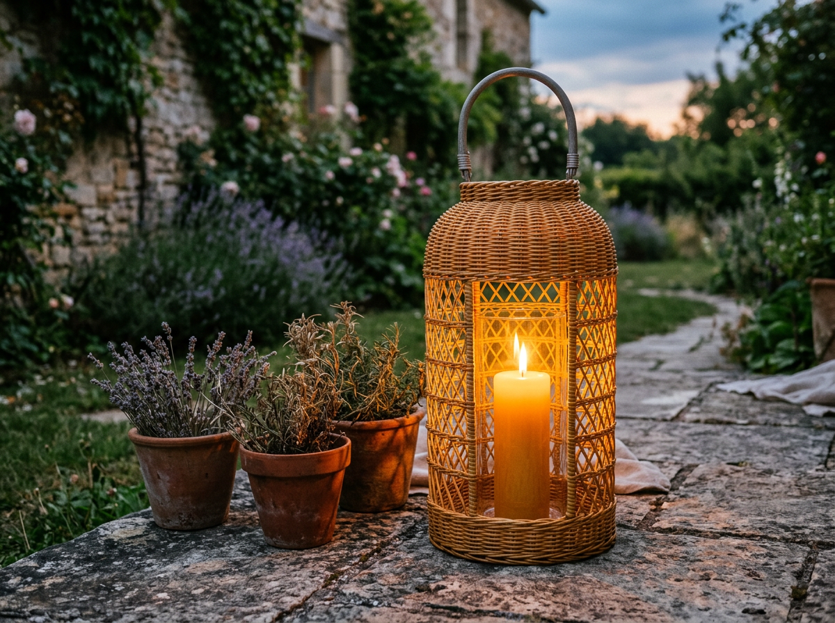 Large Silo Wicker Lantern With Glass Holder lifestyle
