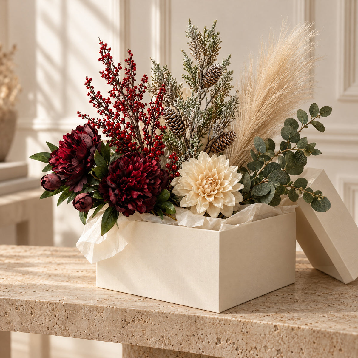 The Seasonal Mystery Stems Box: seven artificial winter stems in a cream box, this season's edit