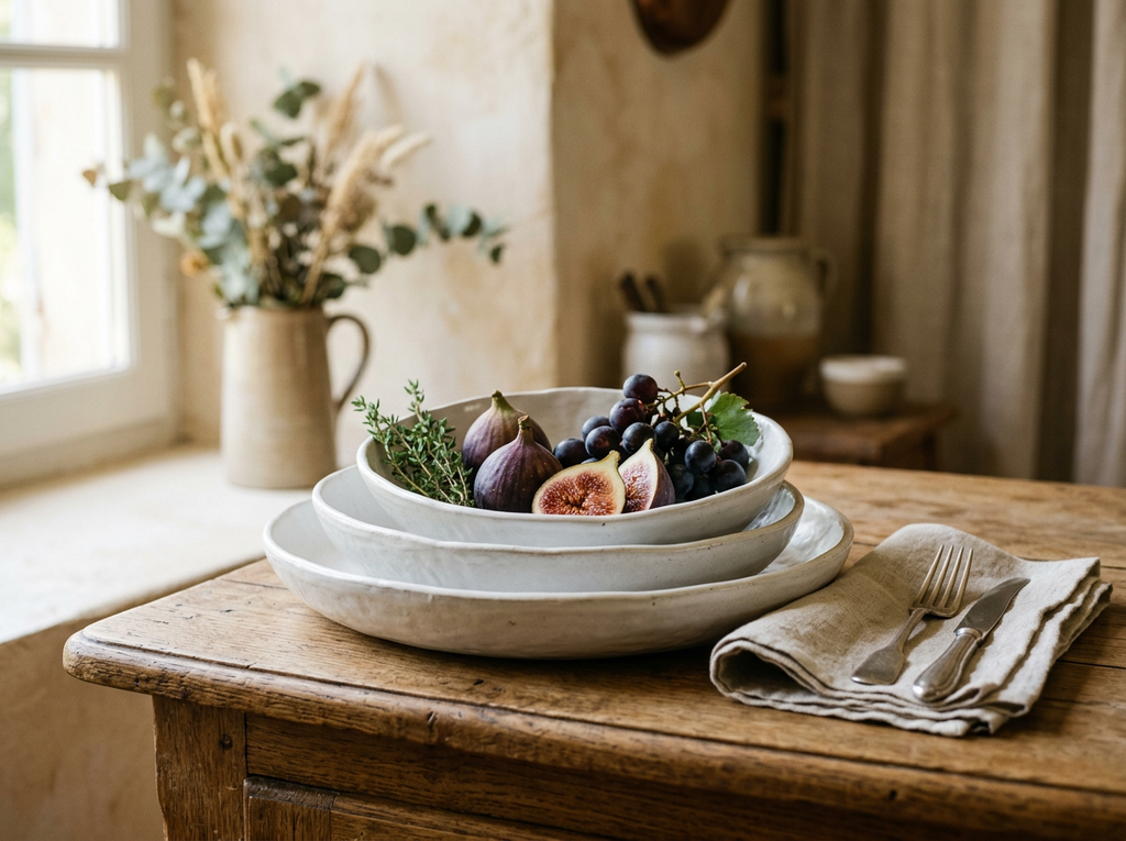 Set Of Three Large Matt White Ceramic Dishes lifestyle
