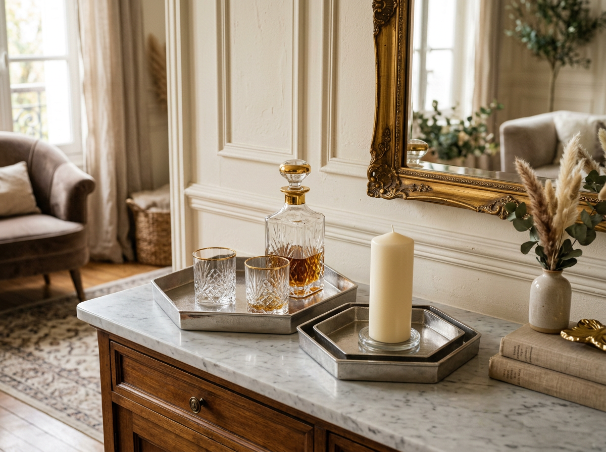 Silver Hexagon Set Of Two Trays lifestyle
