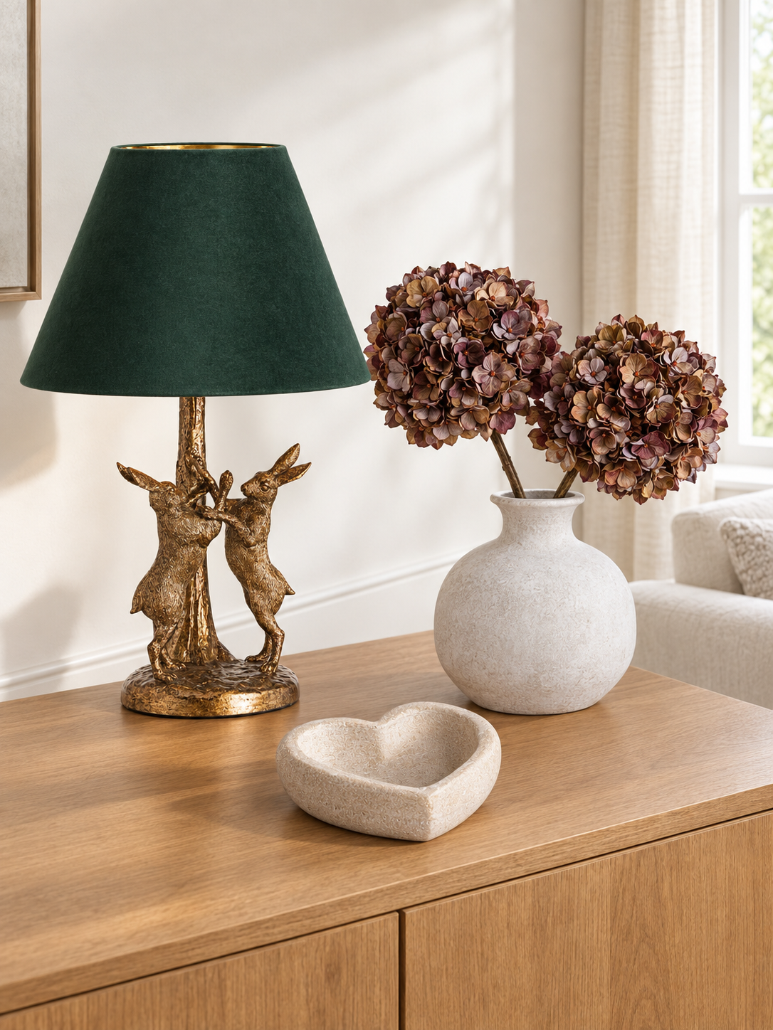 The Corner Edit — Lamp, Vase, Florals & Dish — Styled arrangement